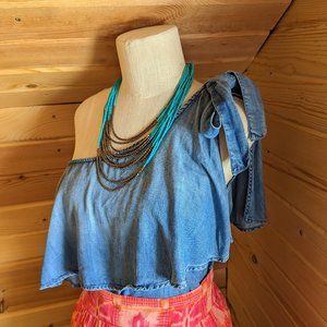 Cloth & Stone Chambray One Shoulder Tie-Detail Top